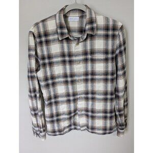 John Elliott Flannel Shirt Mens Med 2 Brown Blue Plaid Cotton Button Up L/S